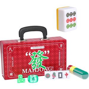 Chinese Mahjong Set, Large Mahjong Tiles Set with Yellow Back Color Tiles, Red Case, Chinese Mahjong Game Set (Majiang, )
