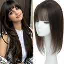Hair Toppers for Women Real Human Hair, 360°3D Topper for Women with Thinning Crown Wispy Clip in Bangs Breathable Hand Tied Craft Big Coverage Hairpieces(Mocha（Big Coverage）, 14 Inch-3D-Wispy)