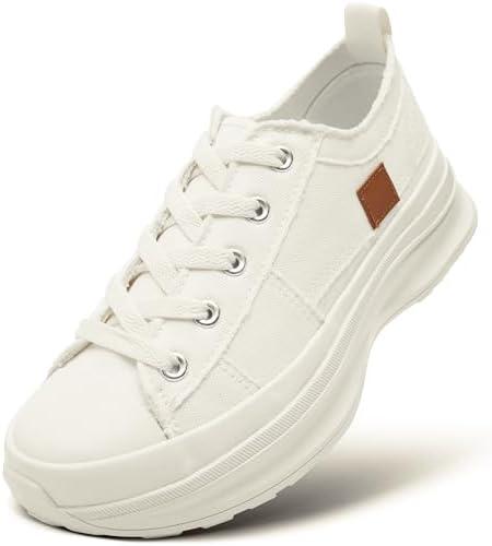 ZGR Womens Low Top Platform Sneakers,White Canvas Sneakers,Casual Platform Tennis Shoes, Size 10