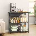 SWTYMIKI Bakers Rack with Storage - Coffee Bar Cabinet Organizer, Coffee Station for Kitchen Dining Room, Microwave Stand with Adjustable Feet, Black, 15.75" D x 28.35" W