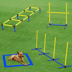 4-in-1 Dog Agility Equipment Set  Backyard Training Course -Adjustable Hurdle, Training LadderWeave Poles, Pause Box & Storage Bag - Indoor/Outdoor for Small to Large Dogs(4 Sets)