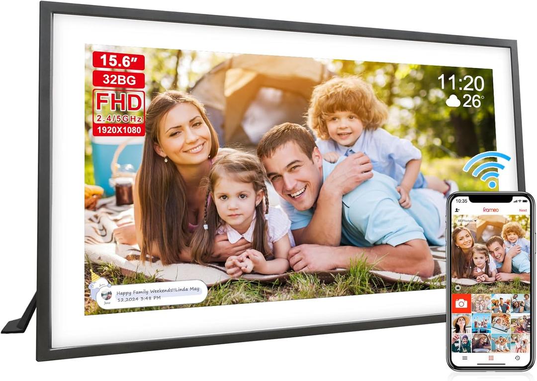 Digital Picture Frame 15.6 Inch Large Frameo Digital Photo Frame32GB, 1920 * 1080 IPS HD Touch Screen, Electronic Picture Frame IPS Touch Screen with Auto-Rotate, Frameo Digital Frame WiFi