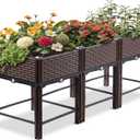 47x15x20in Raised Garden Beds Outdoor, Polypropylene Elevated Planter Boxes Outdoor for Vegetables, Flowers, Herbs, Garden Box with Drain Outlet, Heat and Frost Resistance Planters, 165lb Capacity