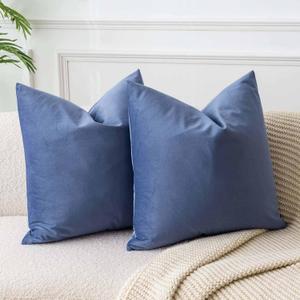 JUSPURBET Decorative Pillow Covers Set of 2 Velvet Throw Pillow Covers for Couch Sofa Bed Soft Cushion Covers Cases with Hidden Zipper for Living Room Home Decor 18x18 inch,Blue