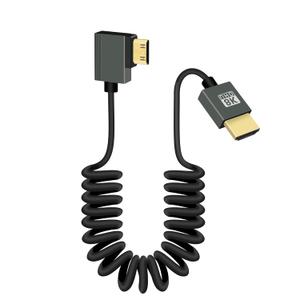 RIIEYOCA 90 Degree 8K Short Mini HDMI to HMDI Coiled Cable,Left Angle Male to Male 48Gbps High Speed HDMI2.1 Support HDR, 8K@60Hz,4K@120Hz, Compatible with Camcorders,Monitors (Left)