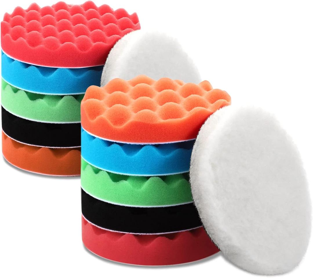 BBTO 12 Pieces Buffing Polishing Pads 6 Inch Compound Buffing Sponge Pads Cutting Polishing Kit for Car Buffer Compounding and Waxing
