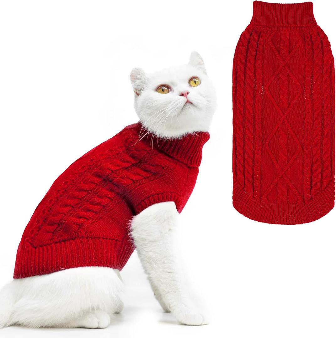 PUPTECK Winter Cat Sweater Coat - Soft Warm Cold Weather Clothes Knitwear for Kittens & Small Dogs Indoor Outdoor Wearing, Knitted Classic for Doggies Kitties Girls Boys, Small