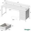 Huuger 63 Inch Computer Desk with Power Outlets and LED Lights, Gaming Desk with 4 Drawers, Office Desk with Monitor Stand, Study Work Desk for Home Office, White