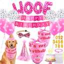 AROIC Dog Birthday Bandana Set, Pet Party Decorations Kit with 2 Bandanas, Fun Pet Birthday Party Decorations for Small Medium Dogs Pets, Cute Puppy Celebration Outfit with Hat, Bow Tie & Balloons (Pink)