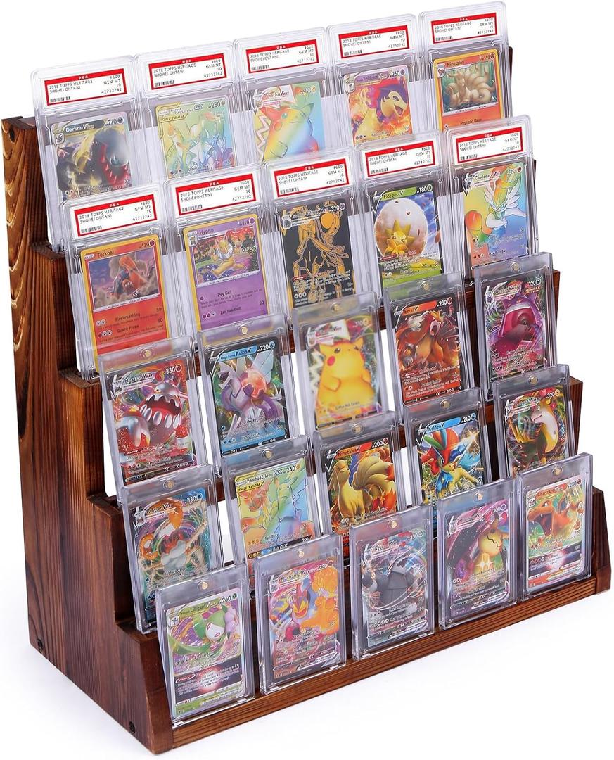 Card Display Stand Solid Wood 5-Tier Trading Card Display, Baseball Card Display Stand & PSA Card Display - Holds 25 Graded Cards (5 per Tier, Fits 35PT)