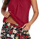 Aqua Eve Two Piece Women's Tankini Swimsuits Blouson Swim Tank Top with Shorts Modest Bathing Suits, Size M