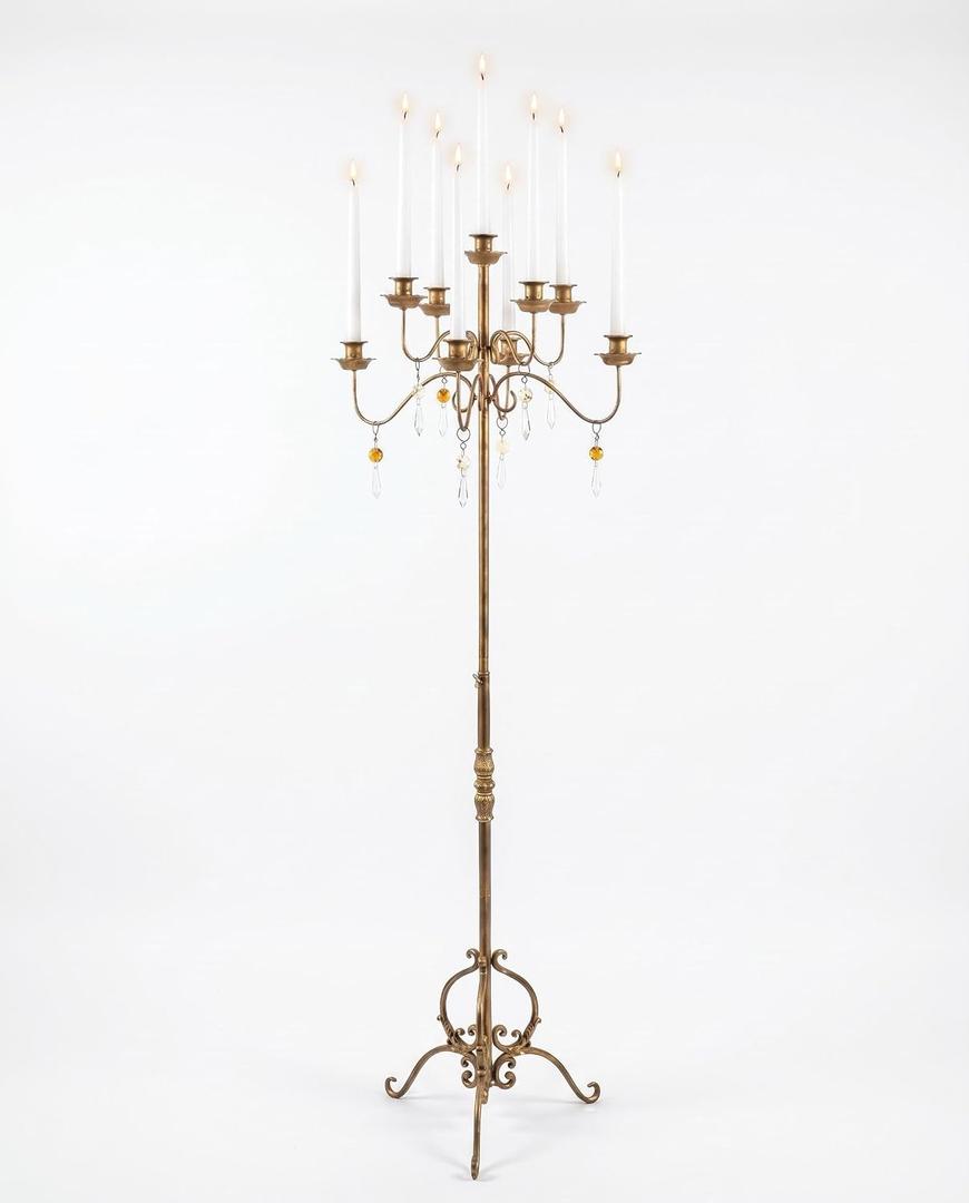 9-Arm Floor Candelabra, Adjustable Bronze Candle Holder