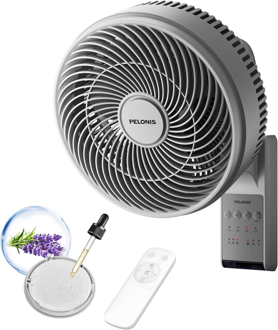 PELONIS 14 inch Wall Mount Fan with Remote Control, Oscillating Fan with 26ft Powerful Airflow, 3 Speeds & 3 Modes, Auto 90° Horizontal & 68° Vertical Tilt, Indoor, 36dB, Ideal for Home, Garage, Gym