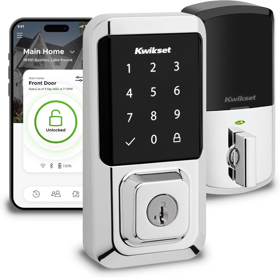 Kwikset Halo Wi-Fi Smart Lock, Keyless Entry Door Deadbolt, Geofence Auto-Unlock, Grade AAA Certified, No Hub Required Easy Install, Polished Chrome, Touchscreen