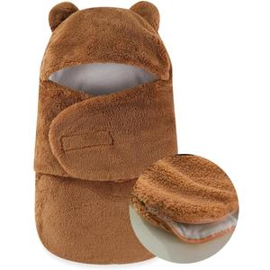 Baby Winter Fleece Swaddle Blanket 0-3 Months Boys Girls Warm Adjustable Newborn Swaddling Wrap Soft Plush Sleeping Sacks (Brown)