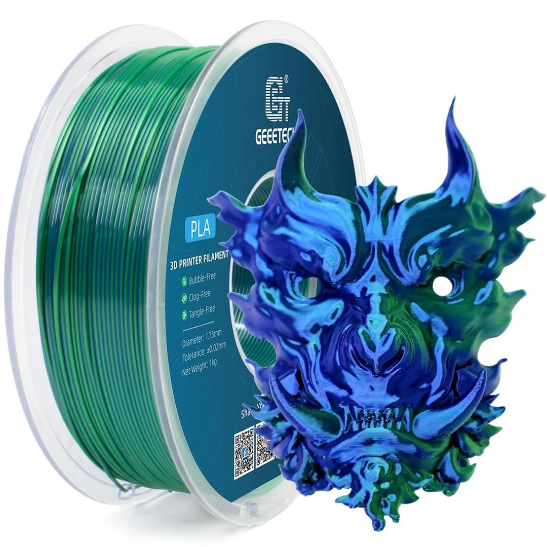 Geeetech 3D Printer Silk PLA Dual Color Filament,Metal-Like Shiny Silk Filament 1.75mm 1kg (2.2lbs) Spool,Dimensional Accuracy +/- 0.03 mm,Silk Blue Green (1kg Dual Color Blue-Green)