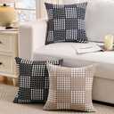 6 x JELLYMONI Pack of 2 Decorative Plaid Linen Throw Pillow Covers Farmhouse Christmas Pillowcovers Rustic Woven Textured Boho Pillowcase for Sofa Couch Bed (Black, 16x16in)