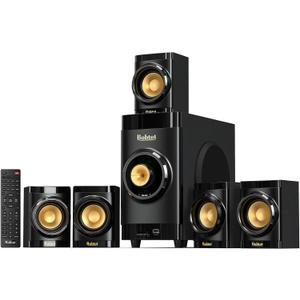Small Subwoofer Home Theater for TV Surround System 5 Wired Speakers Amplifier 4 inch Woofer Built-in Receiver Support HDMI ARC Optical Bluetooth Input for Projector