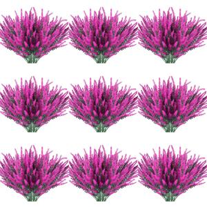 20 Bundles Artificial Lavender Flowers Outdoor UV Resistant Fake Flowers No Fade Faux Plastic Plants Garden Porch Window Box Decorating(Classic Fushia)