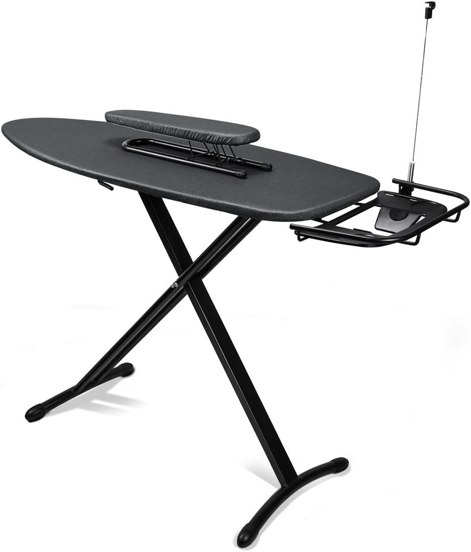 Duwee Steel Top Extra Wide Ironing Board with Sleeve Board and Adjustable Iron Rest, Luxury Foldable Ironing Boards with 10 mm Thicken Feltpad and Cover, Adjustable Height,18"x48"