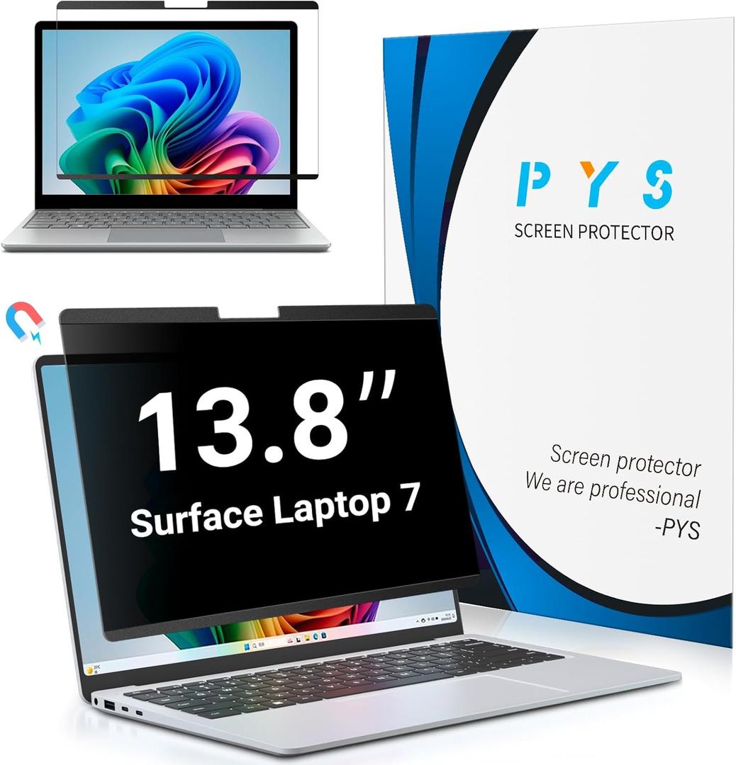 PYS Magnetic Privacy Screen for Microsoft Surface Laptop 7 13.8 Inch - Anti-Spy, Matte Finish Anti-Glare Screen Protector, Blue Light Filter, Easy Install & Detach, Scratch-Resistant