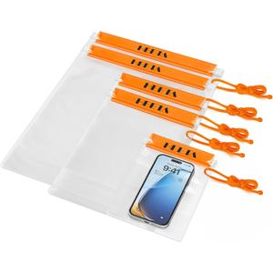 HEETA 5-Pack Clear Waterproof Dry Bag Pouch, Water Tight Cases Dry Bags Document Holder for Camera Mobile Phone Maps, Kayaking Boating (Orange)