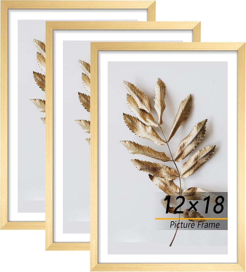 12x18 Picture Frame Gold 3 Pcs set can Display on the Wall, 12x18 in-3Pack