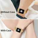 Joyozy Slim Stainless Steel Band Compatible with Apple Watch 38mm 40mm 41mm 42mm 44mm 45mm 46mm Milanese Strap with Bling Glitter Case Built-in Screen Protector Dressy Bracelet Band for Women (Gold 38mm)