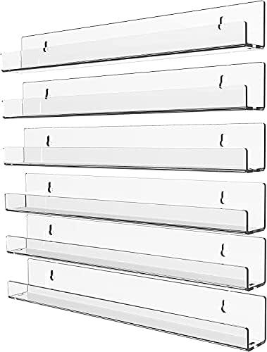Cq acrylic Invisible Clear Floating Bookshelf - 15" Hanging Wall Mounted Display Shelf for Kids Room, Modern U Shaped Ledge for Books,Picture,Toys, Vinyl Records Wall Display Shelf,Pack of 6