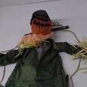 Scary Halloween Decorations - Outdoor Hanging Swinging Pumpkin with Sound & Slap Activated, Light Up Eyes Creepy Sound Expressions, Large Scary Decor Props for Indoor & Outdoor