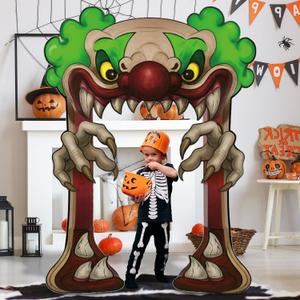 70" H Halloween Evil Clown Archway Cardboard Cutout Stand up Scary Decorations Clown Open Mouth Arch with Claws Life Size Photo Props for Halloween Circus Backdrop Party Supplies