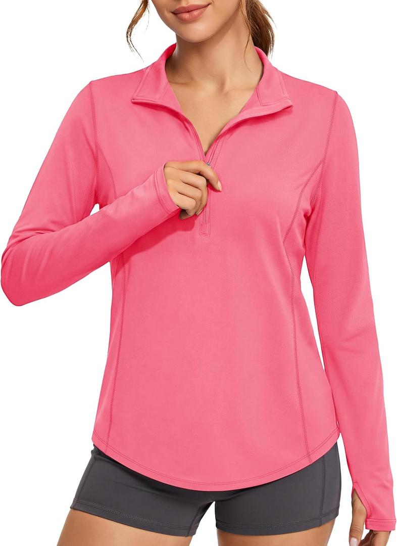 MAGCOMSEN Women's Long Sleeve Sun Shirts Half 1/2 Zip Pullover UPF 50+ Tops (Pink, M)