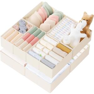Criusia Drawer Organizer Clothes, 10 Pack Dresser Organizer for Baby Clothes, Underwear, Sock- Foldable Closet Organization and Storage Dividers Bins for Nursery, Bedroom (Beige) (10PACK)
