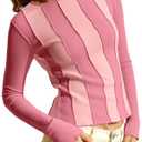 Tankaneo Womens Fitted Long Sleeve Shirts Ribbed Knit Going Out Tops Y2k Trendy Casual Crew Neck Tees Shirts (Pink), Medium