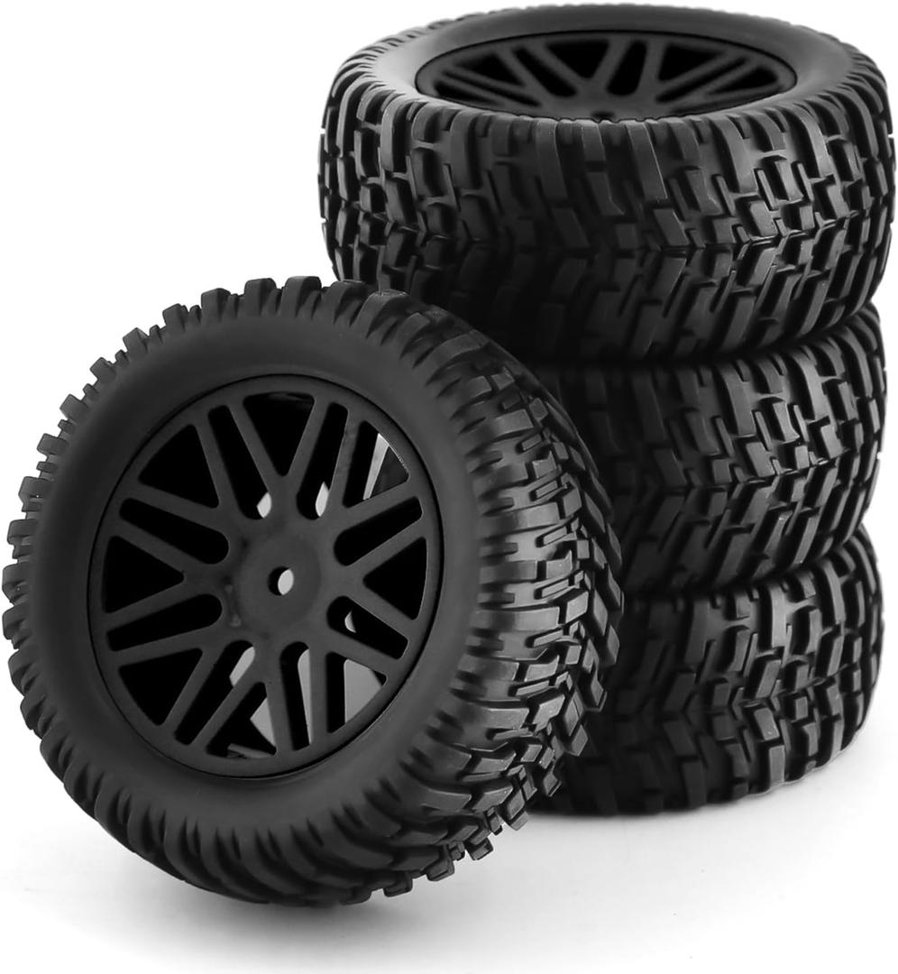 1/10 RC Off Road Tires And Wheels 12mm Hex Rubber Short Course Truck Tyres With Foam Insert For 1:10 Scale Buggy Car ARRMA Traxxas Wltoys 144001 Losi HSP 94107 94170 94155 94177 4PCS (Black)