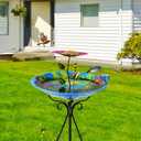 DREAMSOUL 20" Dia Bird Bath Stand Metal Birdbath with Folding Bracket, 2 in 1 Hummingbird Deep Bird Bath for Outside