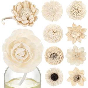 Waydress 15 Pieces Diffuser Mixed Sola Flowers Natural Material Aromatherapy Reed Wood Flowers Decorative Aromatherapy Flower Placement Refill Wood Flower Diffuser with Rope (White,3.15-3.35 Inches)