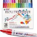 TFIVE Paint Markers Pens Set, 28 Color Oil-Based Permanent Paint Marker, Medium Tip, Quick Dry and Waterproof Pen for Rock Painting, Ceramic, Wood, Fabric, Plastic, Canvas, Glass, Mugs