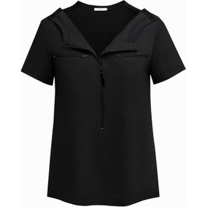 Deyeek Chemo Shirts for Port Access Women 2 Side Snap Short Sleeve Shoulder Surgery Rotator Cuff Dialysis Recovery Shirts (Black, S)