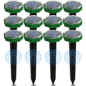 Mole Repellent Solar Powered 12 Pack, Waterproof Ultrasonic Deterrent Gopher Vole Repellent Outdoor, Repellent Mole for Lawns Garden Yard