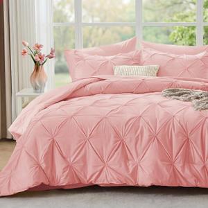 JOLLYVOGUE Twin XL Comforter Set 5 Pieces - Bed in a Bag Twin XL for All Season, Pintuck Bedding Comforter Sets with Comforter, Flat Sheet, Fitted Sheet and Pillowcases & Shams, Pink