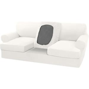 H.VERSAILTEX Sofa Cover 4 Piece T Cushion Sofa Slipcovers Couch Cover for 3 Cushion Couch Non Slip Super Stretch Soft Washable Furniture Protector with 3 Individual T Cushion Covers, Ivory