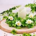 8 Pcs St. Patrick's Day Candle Rings, 14 Inch Shamrock Wreaths for Table Centerpieces Irish Clover Wreath for Front Door Porch Window Wall Decor, Spring Green Artificial Foliage Berry Wreath