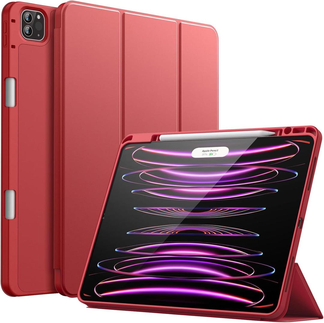 JETech Case for iPad Pro 12.9-Inch (6th/5th Generation, 2022/2021 Model) with Pencil Holder, Support 2nd Pencil Charging, Slim Tablet Cover with Soft TPU Back, Auto Wake/Sleep (Red)