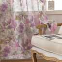 Floral Sheer Curtains 84 Inches Long Purple Flower Printed French Country Semi Sheer Curtain for Girls Bedroom Living Room Linen Look Blossom Patterned Rod Pocket Voile Drapes 2 Panels