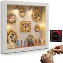 DIY Mini Museum Silhouette Box for Anniversary, Shadow Box Frame with Gold Mini Picture Frames & People Figurines for Valentine's Day Gifts, Birthday, 8.74in