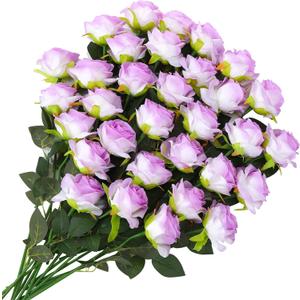32 Pcs Light Purple Artificial Flowers Bulk, 20" Silk Gradient Blush Purple Real Touch Roses for DIY Wedding Bridal Valentine's Day Bouquets Centerpieces Home Decor