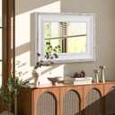 Boho Rattan Mirrors for Wall Decor Living Room 24 X 32 Inch, Distressed White Wood Frame Rectangle Farmhouse Rustic Mirror for Bathroom Hallway Entryway, Horizontal or Vertical Hanging
