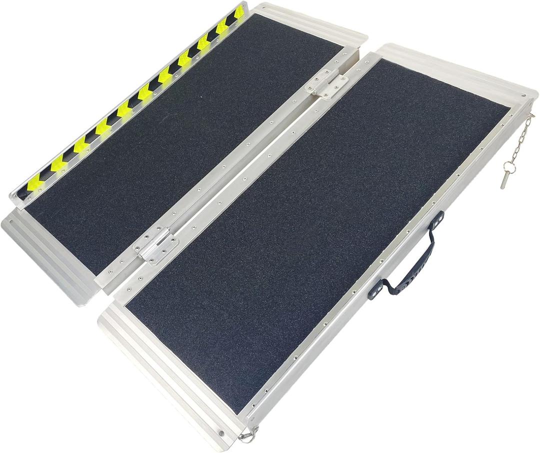 Non-Skid Wheelchair Ramp Threshold Ramp with a Non-Slip Surface Portable Aluminum Foldable Mobility Scooter Ramp for Home Steps Stairs Doorways Curbs (Single, 4 Foot)