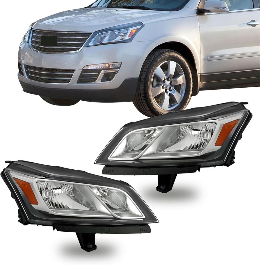 labwork 2PCS Headlights Assembly Chrome Housing Replacement for Traverse 2013-2017 Halogen Driver Side and Passenger Side LH RH 84262931 84262932